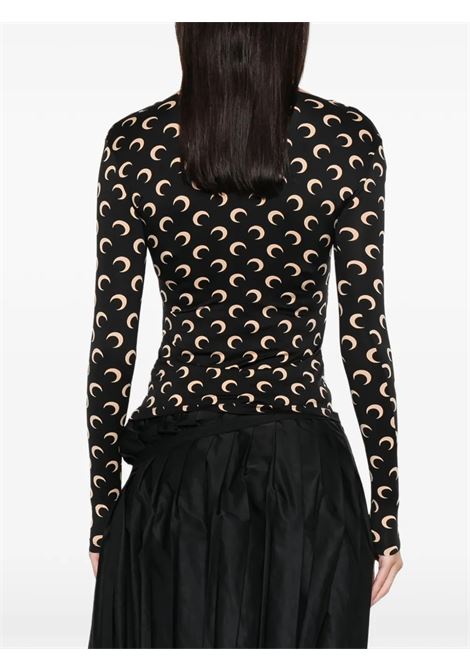 top moon printed jersey ls squareneck nero e tan MARINE SERRE | WTS017ACJER0001IT99